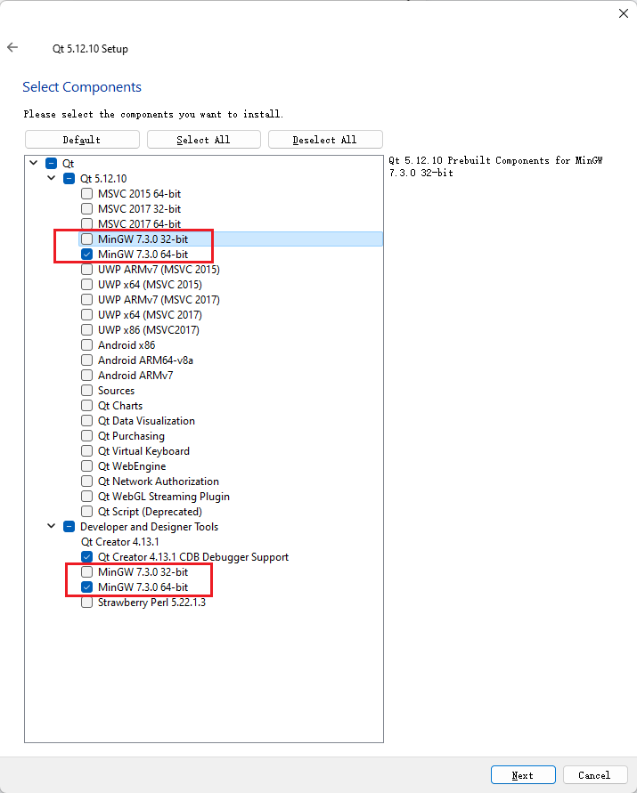 Select installation components