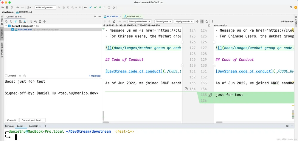 DevStream Commit with Goland